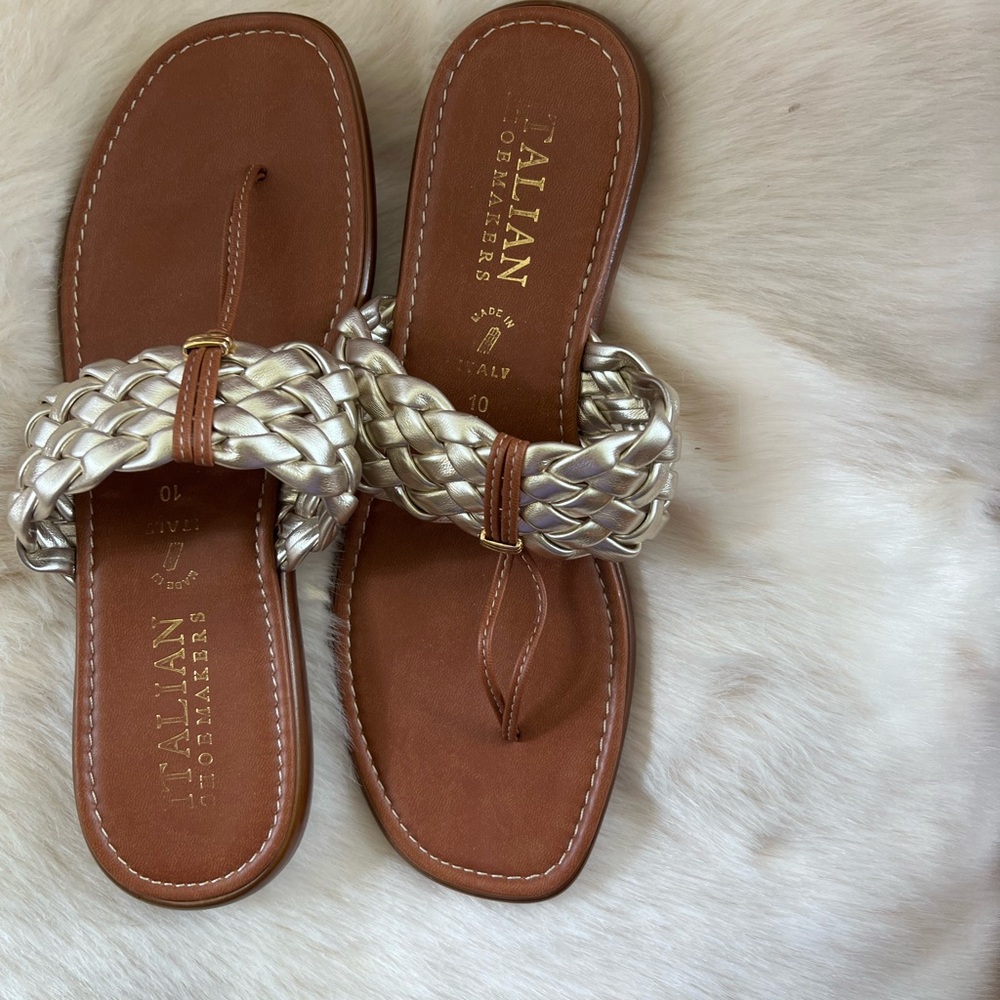 Italian Shoemakers Silver and Brown Sandals with Braided Strap